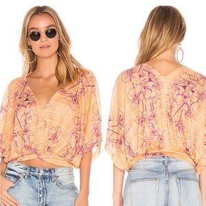 Free People One Dance Floral Print Orange Top. Sz. L NWOT.